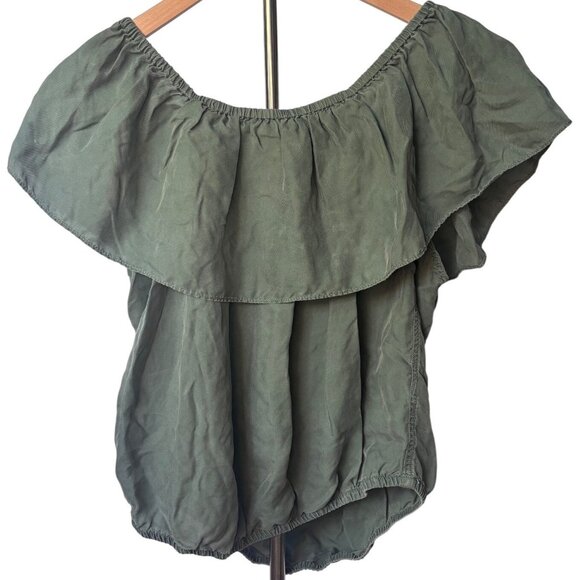 Unsubscribed Off-Shoulder Ruffle Blouse Olive Green Size XS - Picture 1 of 6